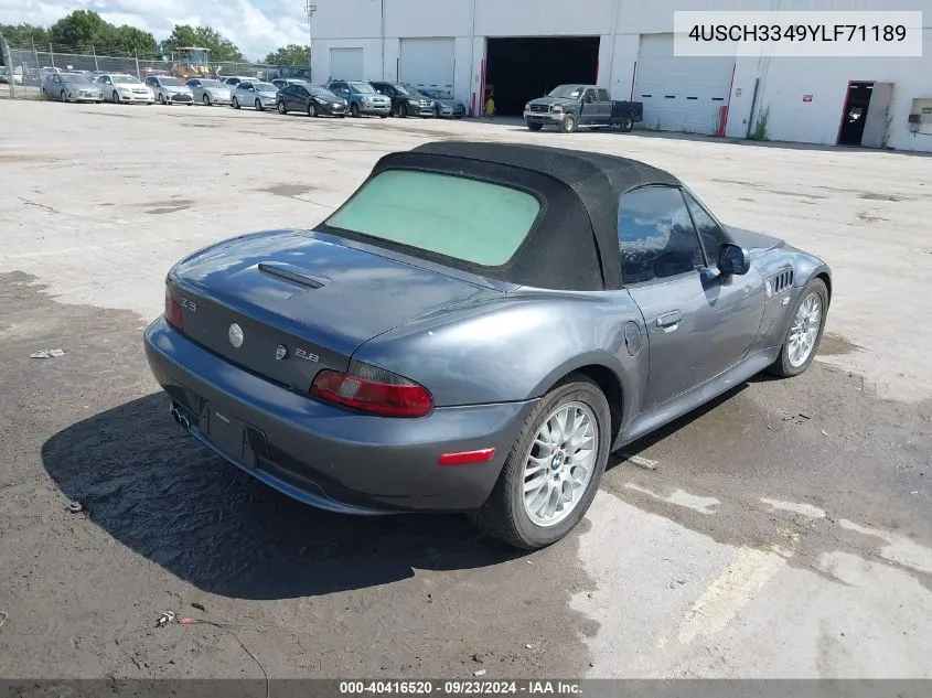 2000 BMW Z3 2.8 VIN: 4USCH3349YLF71189 Lot: 40416520