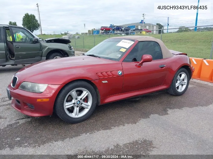 2000 BMW Z3 2.3 VIN: 4USCH9343YLF86435 Lot: 40441717