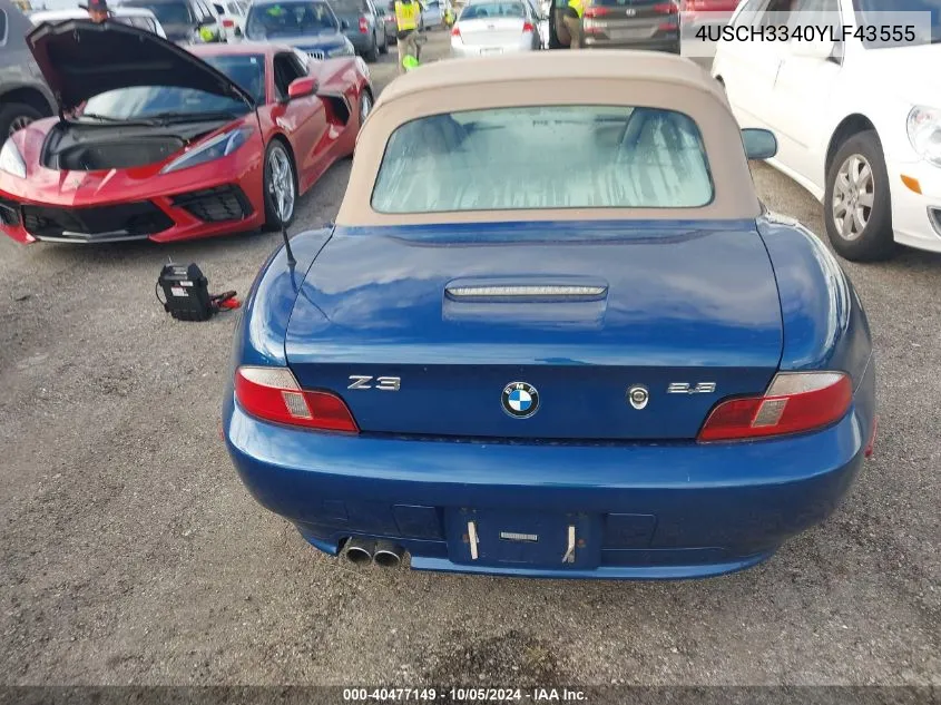 2000 BMW Z3 2.8 VIN: 4USCH3340YLF43555 Lot: 40477149