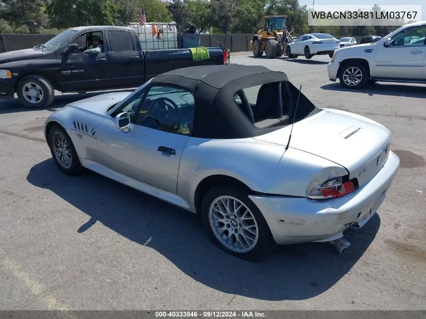 2001 BMW Z3 2.5 VIN: WBACN33481LM03767 Lot: 40333846