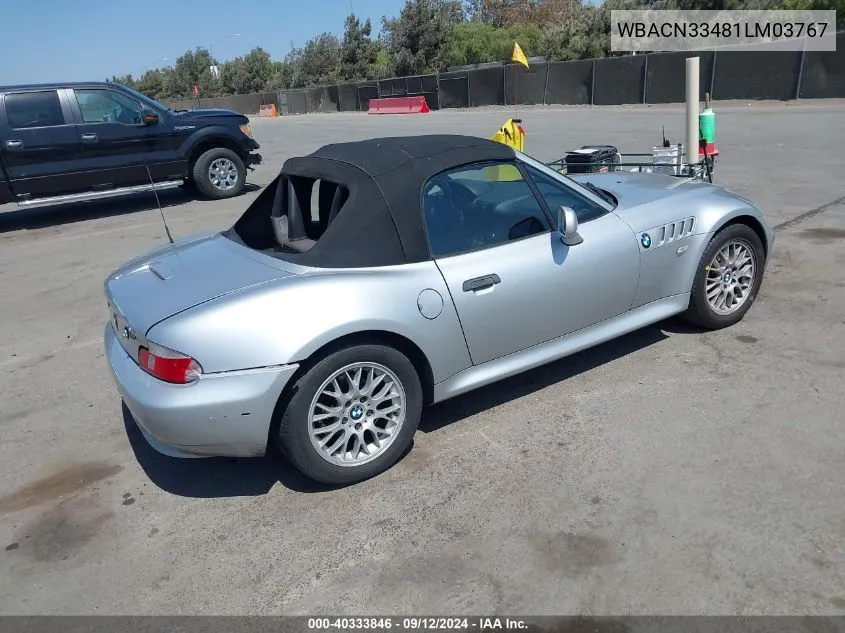 2001 BMW Z3 2.5 VIN: WBACN33481LM03767 Lot: 40333846