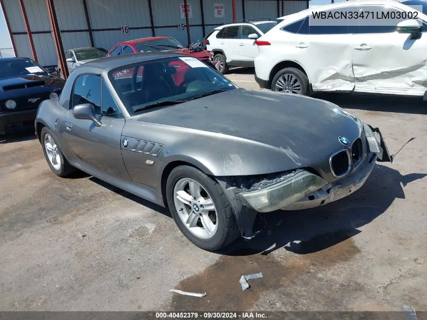 2001 BMW Z3 2.5I VIN: WBACN33471LM03002 Lot: 40452379