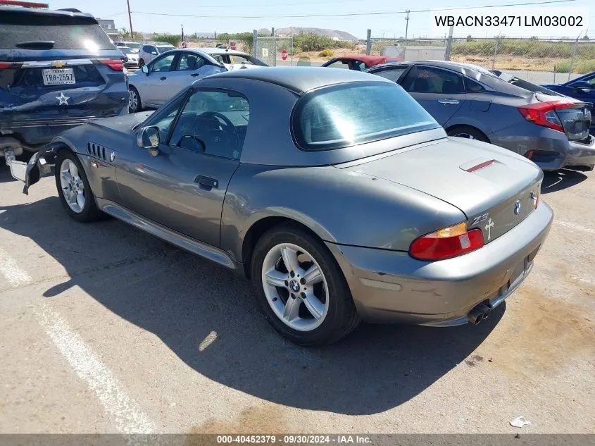 2001 BMW Z3 2.5I VIN: WBACN33471LM03002 Lot: 40452379