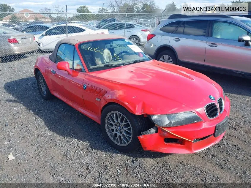 WBACN334X1LM00403 2001 BMW Z3 2.5I