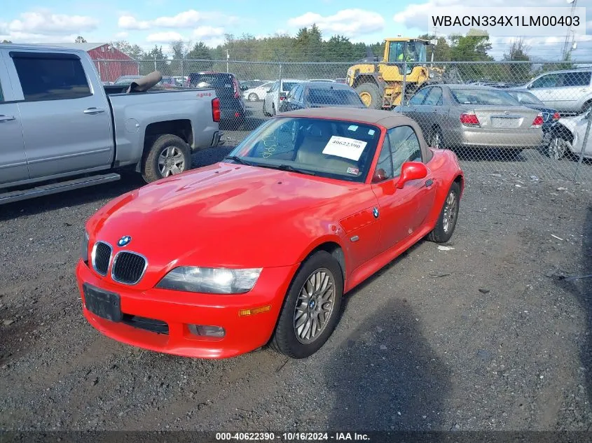 WBACN334X1LM00403 2001 BMW Z3 2.5I