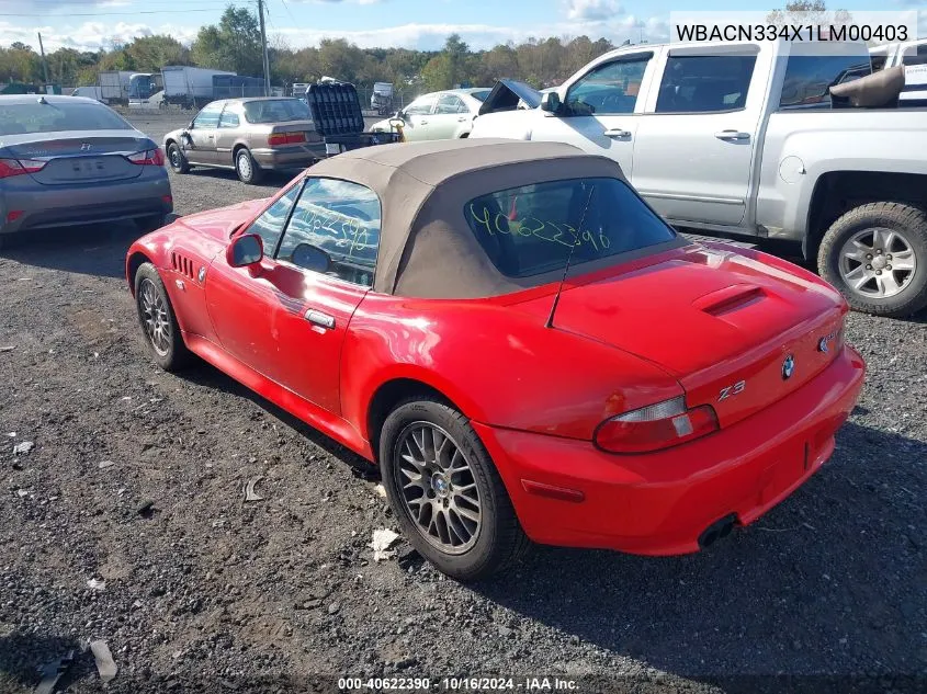 2001 BMW Z3 2.5I VIN: WBACN334X1LM00403 Lot: 40622390