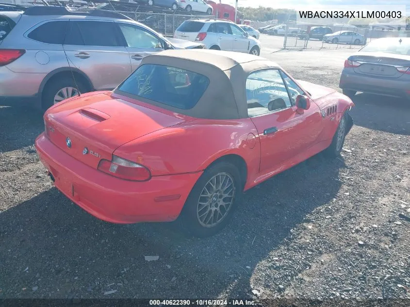 WBACN334X1LM00403 2001 BMW Z3 2.5I