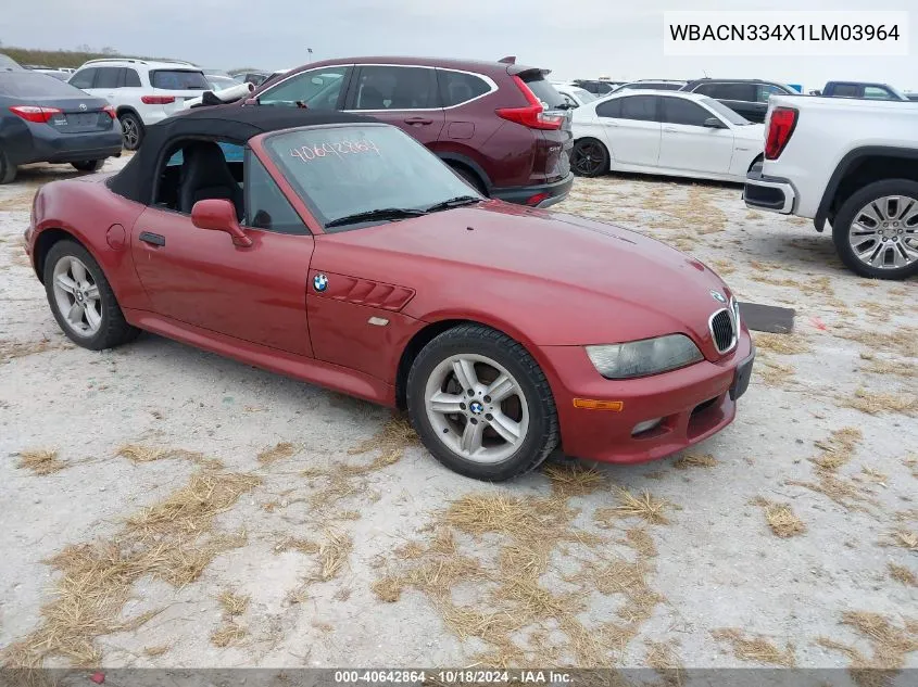 WBACN334X1LM03964 2001 BMW Z3 2.5I