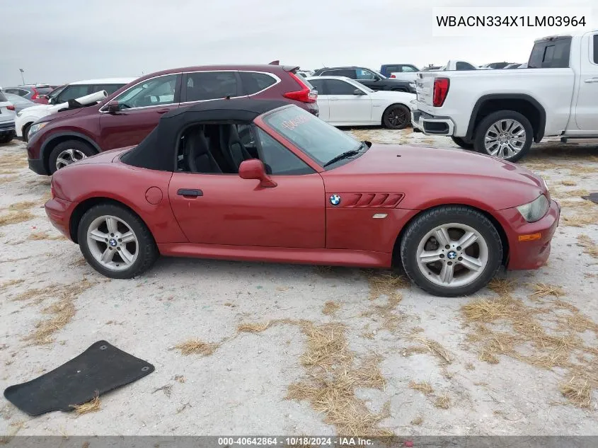 2001 BMW Z3 2.5I VIN: WBACN334X1LM03964 Lot: 40642864