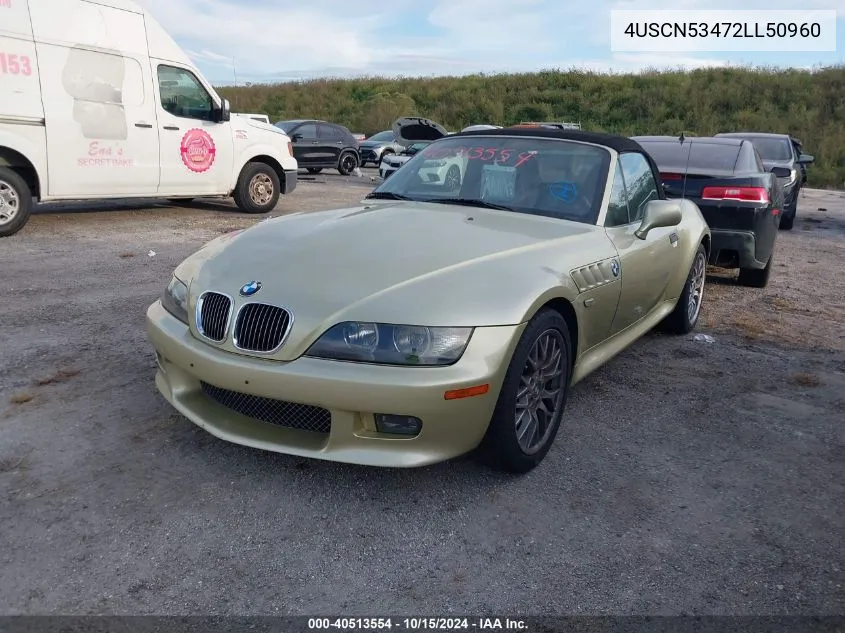 2002 BMW Z3 3.0I VIN: 4USCN53472LL50960 Lot: 40513554