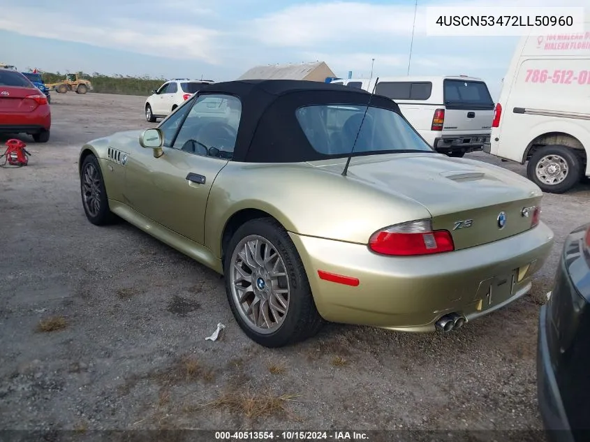 2002 BMW Z3 3.0I VIN: 4USCN53472LL50960 Lot: 40513554