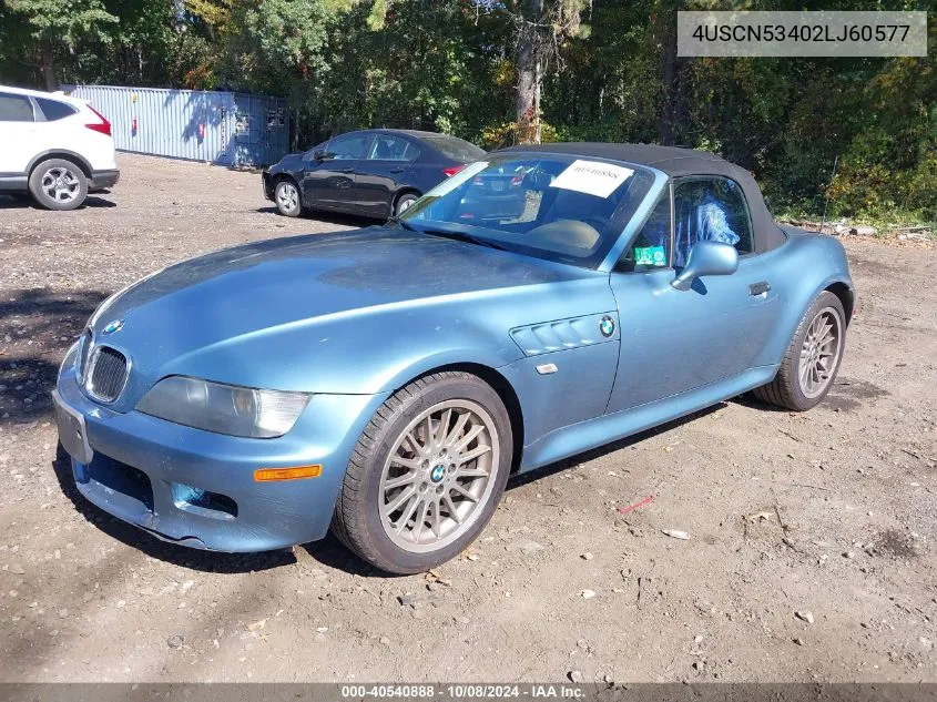 2002 BMW Z3 3.0I VIN: 4USCN53402LJ60577 Lot: 40540888