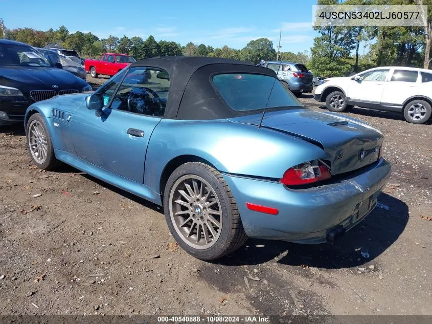 2002 BMW Z3 3.0I VIN: 4USCN53402LJ60577 Lot: 40540888