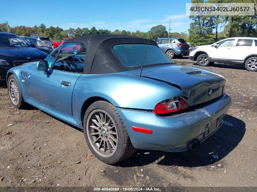 4USCN53402LJ60577 2002 BMW Z3 3.0I