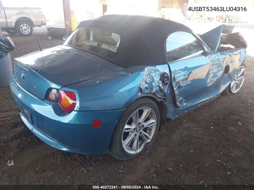 2003 BMW Z4 3.0 VIN: 4USBT53463LU04316 Lot: 40272341