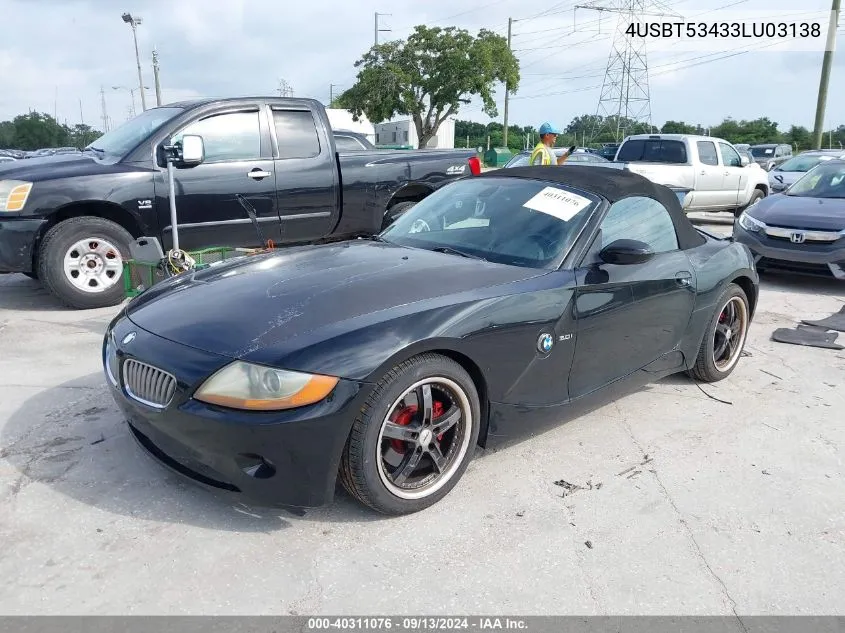 2003 BMW Z4 3.0I VIN: 4USBT53433LU03138 Lot: 40311076