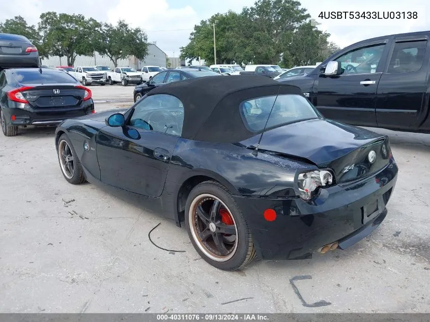 2003 BMW Z4 3.0I VIN: 4USBT53433LU03138 Lot: 40311076