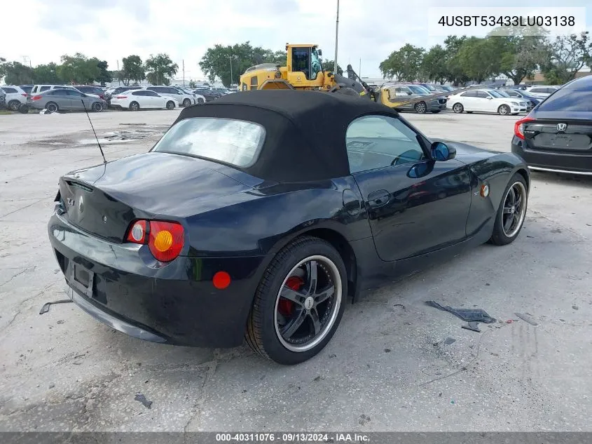 2003 BMW Z4 3.0I VIN: 4USBT53433LU03138 Lot: 40311076