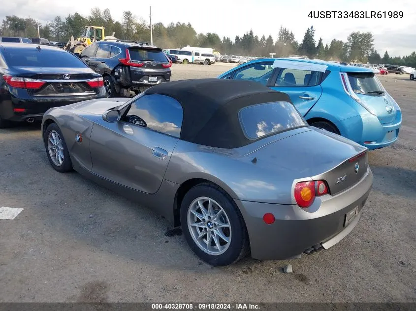 2003 BMW Z4 2.5I VIN: 4USBT33483LR61989 Lot: 40328708