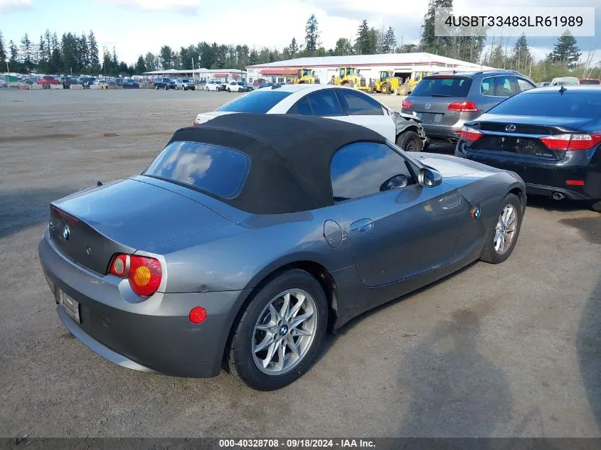 2003 BMW Z4 2.5I VIN: 4USBT33483LR61989 Lot: 40328708