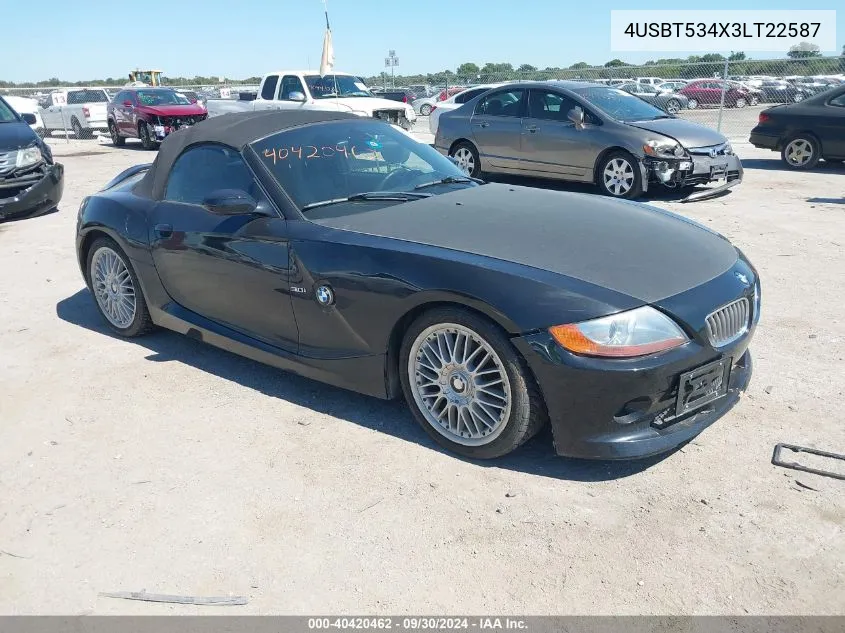 2003 BMW Z4 3.0 VIN: 4USBT534X3LT22587 Lot: 40420462