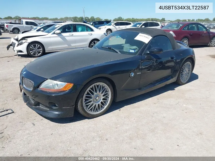 2003 BMW Z4 3.0 VIN: 4USBT534X3LT22587 Lot: 40420462