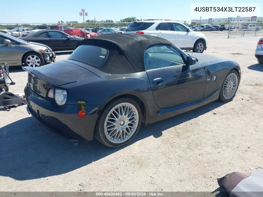 2003 BMW Z4 3.0 VIN: 4USBT534X3LT22587 Lot: 40420462