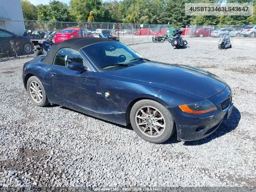 2003 BMW Z4 2.5I VIN: 4USBT33463LS43647 Lot: 40441345