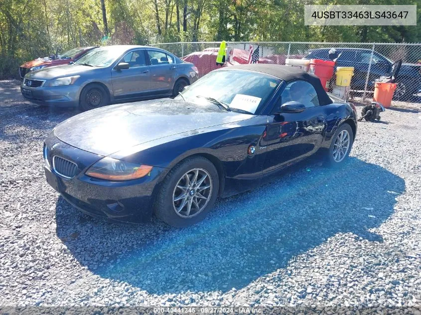 2003 BMW Z4 2.5I VIN: 4USBT33463LS43647 Lot: 40441345