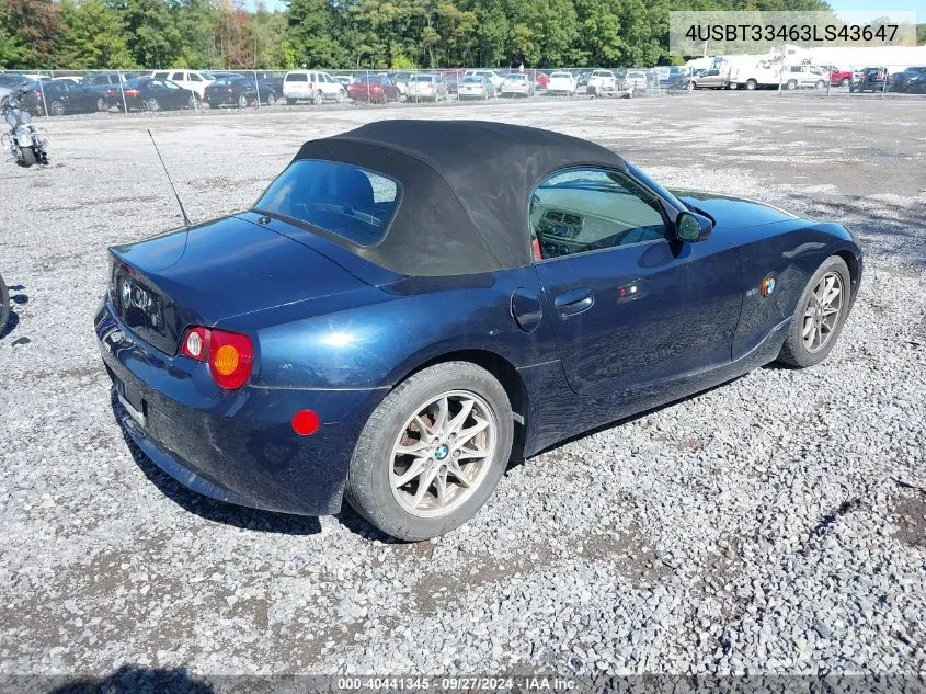 2003 BMW Z4 2.5I VIN: 4USBT33463LS43647 Lot: 40441345