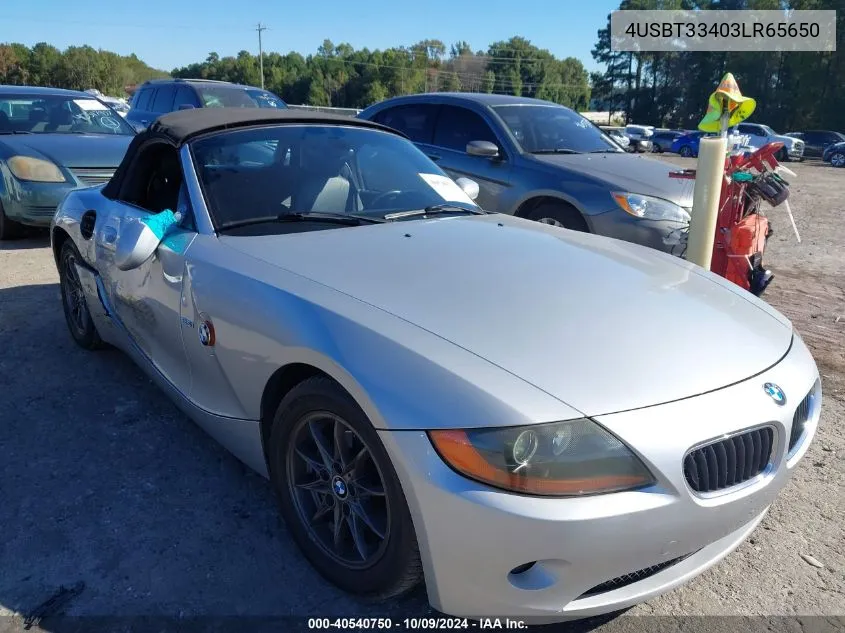 2003 BMW Z4 2.5I VIN: 4USBT33403LR65650 Lot: 40540750