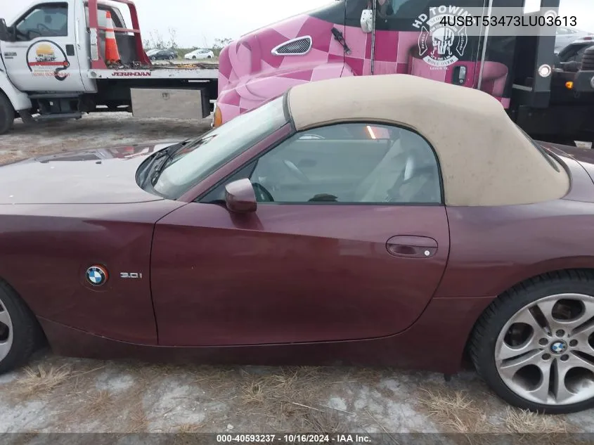 2003 BMW Z4 3.0I VIN: 4USBT53473LU03613 Lot: 40593237