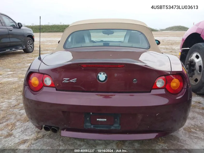 2003 BMW Z4 3.0I VIN: 4USBT53473LU03613 Lot: 40593237