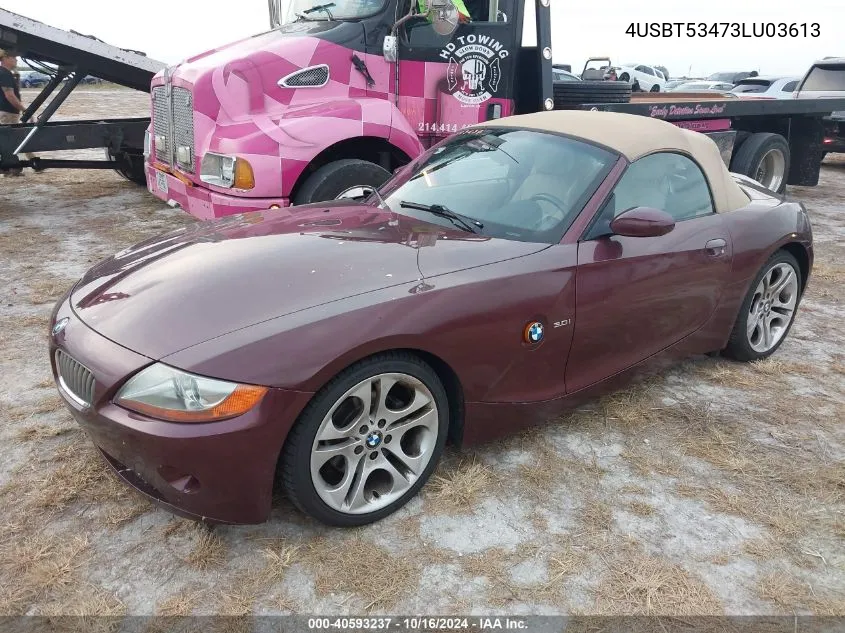 2003 BMW Z4 3.0I VIN: 4USBT53473LU03613 Lot: 40593237