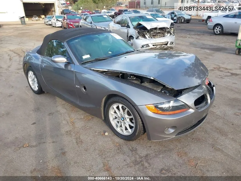 2003 BMW Z4 2.5I VIN: 4USBT33443LS42657 Lot: 40666143