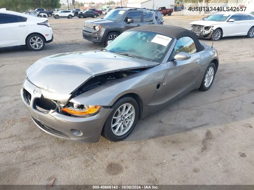 2003 BMW Z4 2.5I VIN: 4USBT33443LS42657 Lot: 40666143