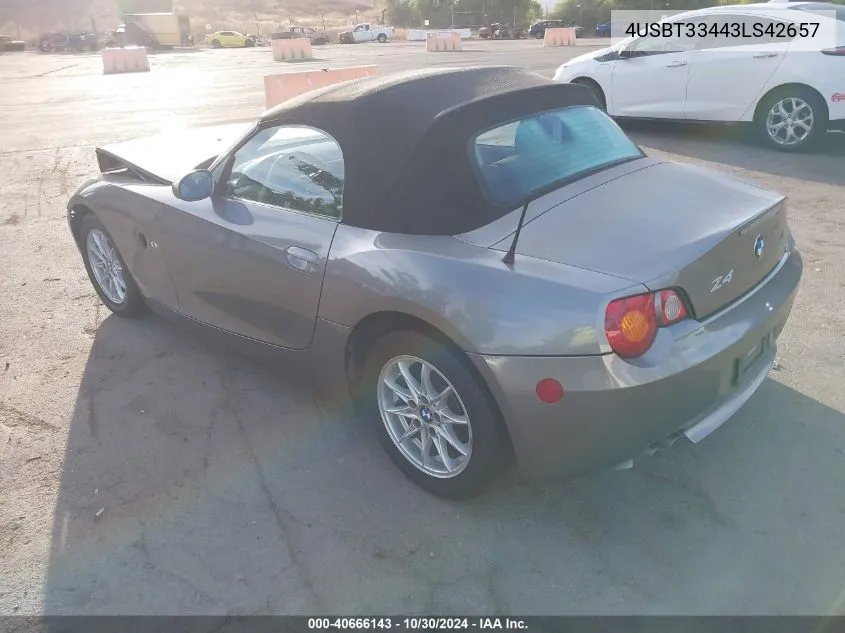 2003 BMW Z4 2.5I VIN: 4USBT33443LS42657 Lot: 40666143