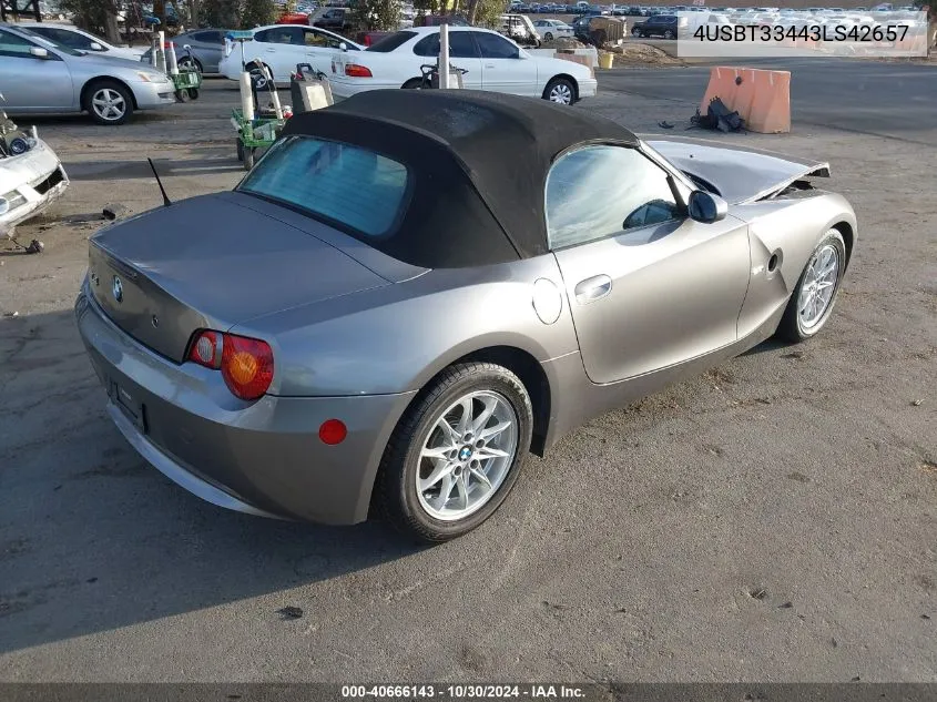 2003 BMW Z4 2.5I VIN: 4USBT33443LS42657 Lot: 40666143