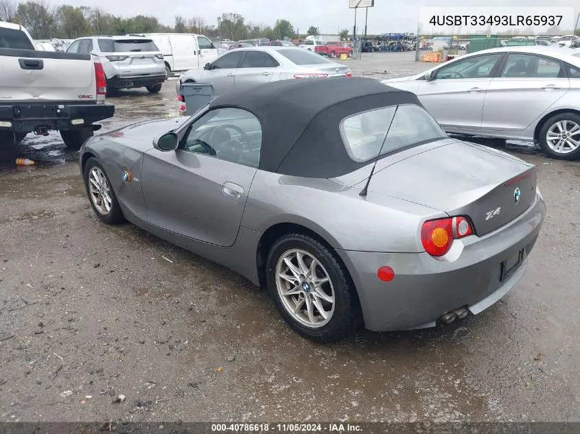 2003 BMW Z4 2.5I VIN: 4USBT33493LR65937 Lot: 40786618