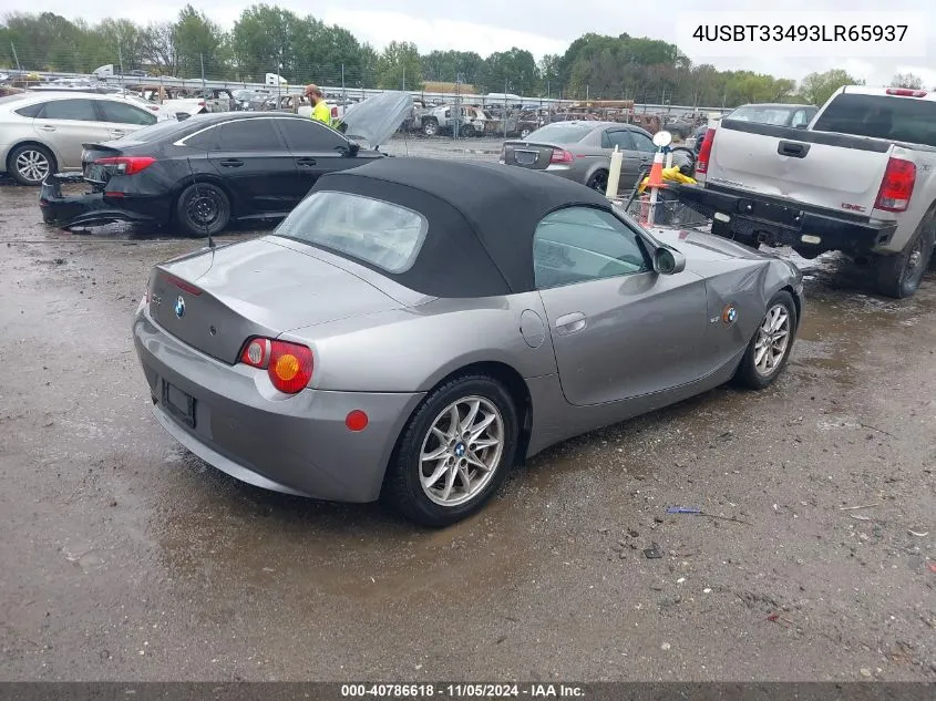 2003 BMW Z4 2.5I VIN: 4USBT33493LR65937 Lot: 40786618