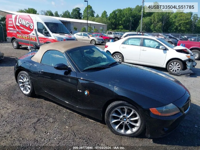 2004 BMW Z4 2.5I VIN: 4USBT33504LS51785 Lot: 39773690