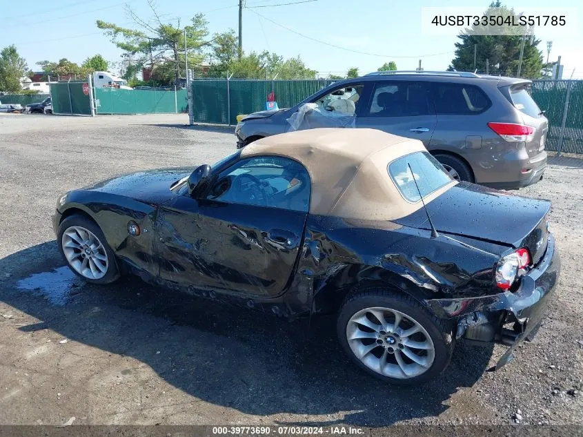 2004 BMW Z4 2.5I VIN: 4USBT33504LS51785 Lot: 39773690