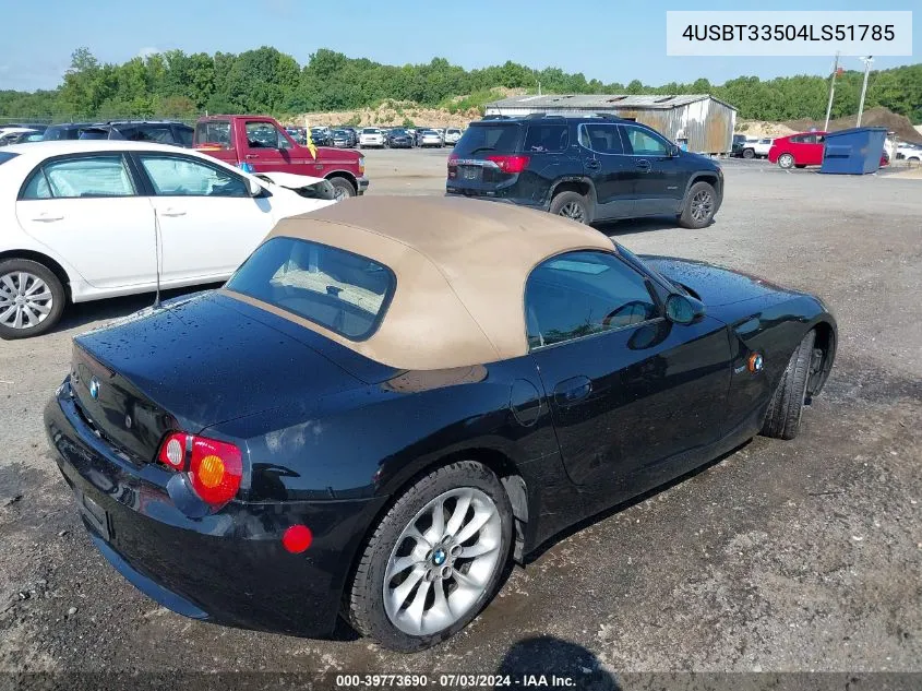 2004 BMW Z4 2.5I VIN: 4USBT33504LS51785 Lot: 39773690