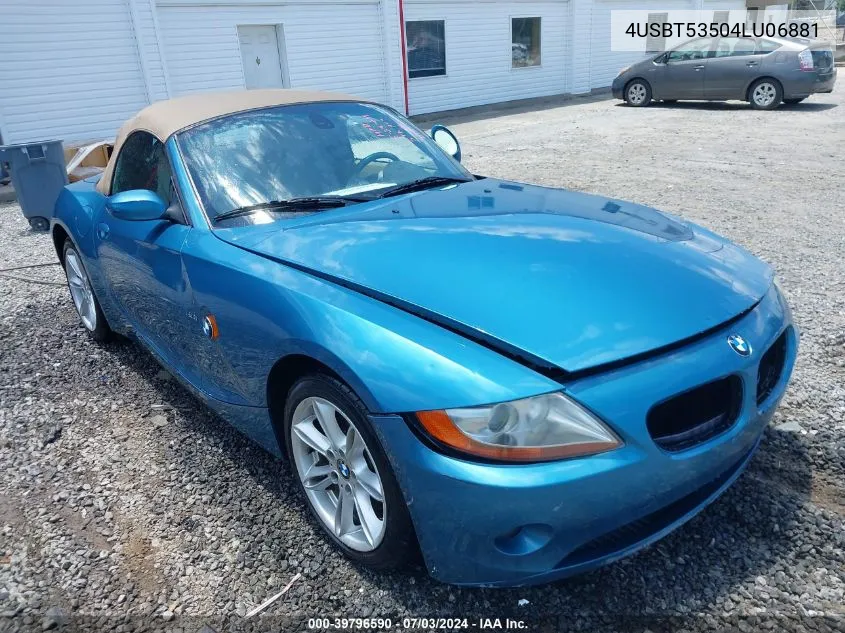 2004 BMW Z4 3.0I VIN: 4USBT53504LU06881 Lot: 39796590