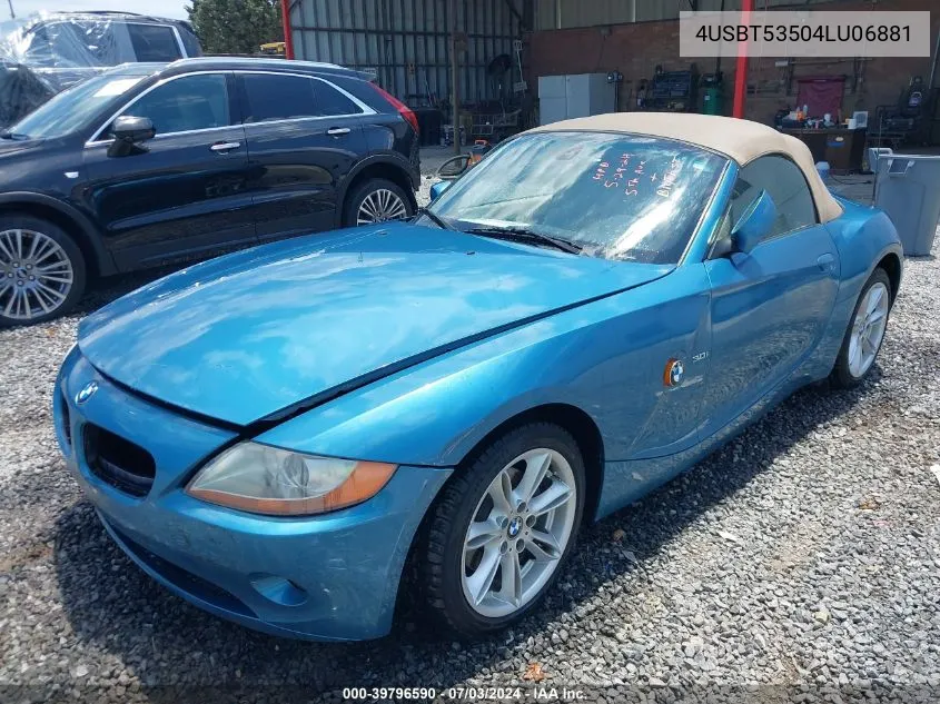 2004 BMW Z4 3.0I VIN: 4USBT53504LU06881 Lot: 39796590