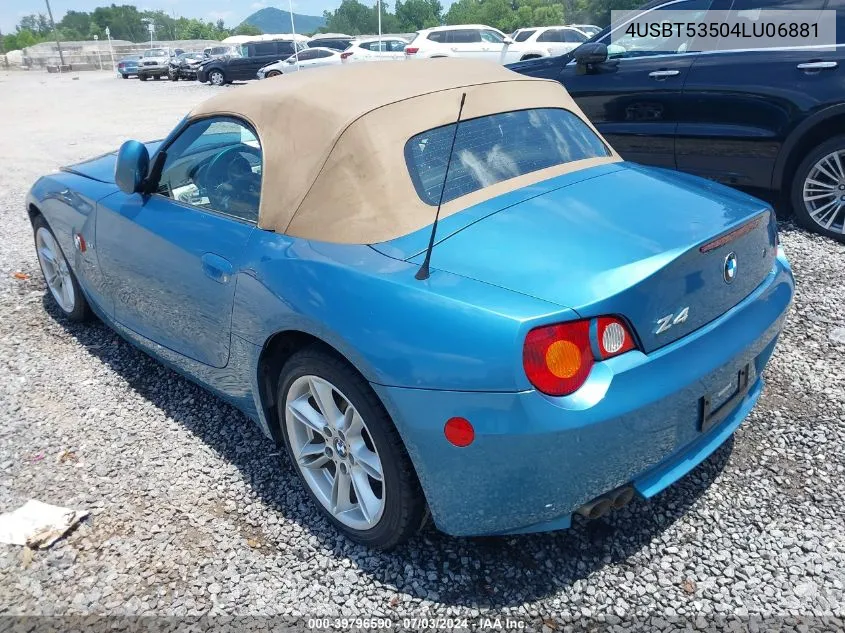 2004 BMW Z4 3.0I VIN: 4USBT53504LU06881 Lot: 39796590