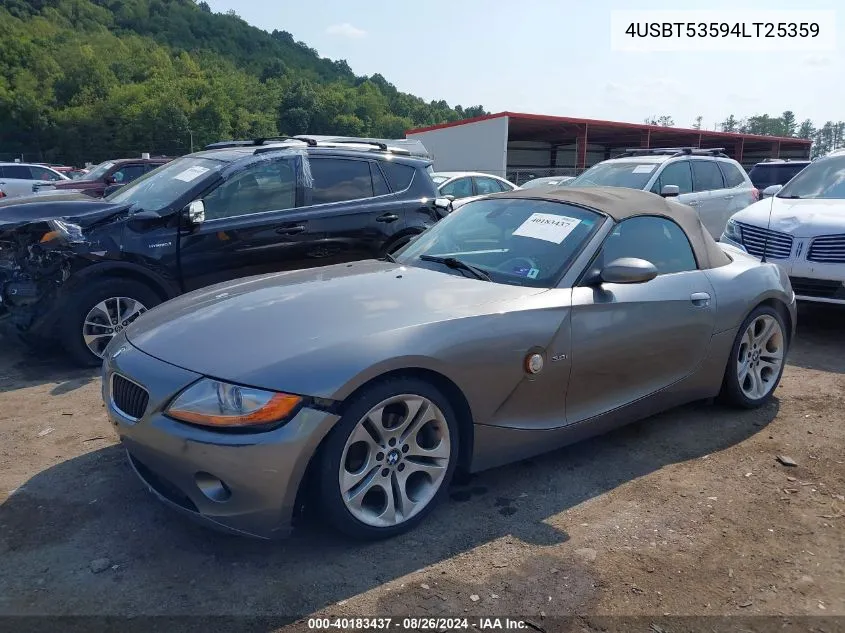 2004 BMW Z4 3.0I VIN: 4USBT53594LT25359 Lot: 40183437