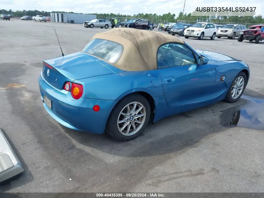 2004 BMW Z4 2.5I VIN: 4USBT33544LS52437 Lot: 40435395