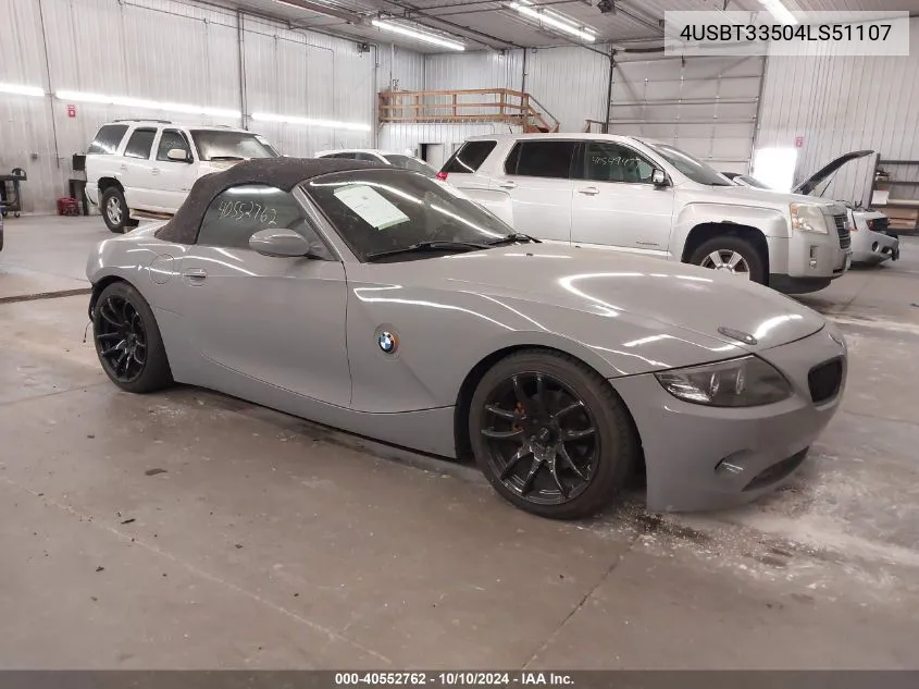 2004 BMW Z4 2.5I VIN: 4USBT33504LS51107 Lot: 40552762