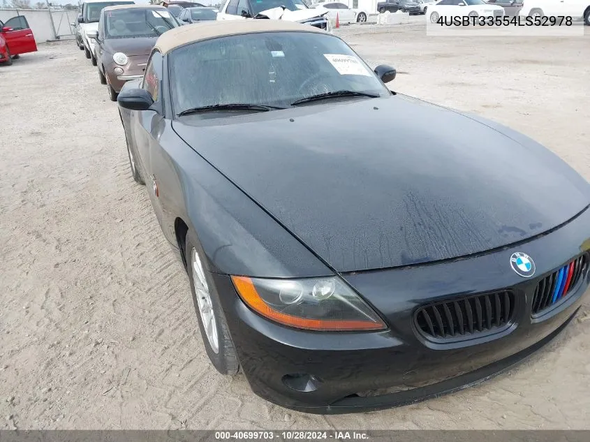 2004 BMW Z4 2.5I VIN: 4USBT33554LS52978 Lot: 40699703